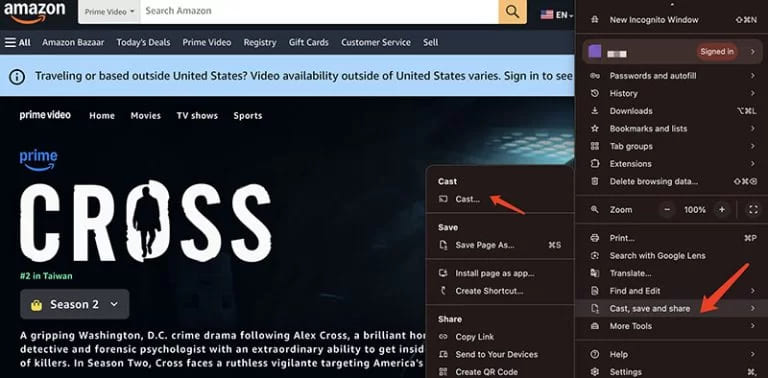 cast prime video to tv from chrome browser