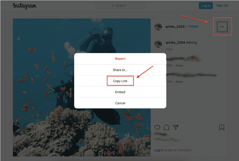 copy Instagram video link
