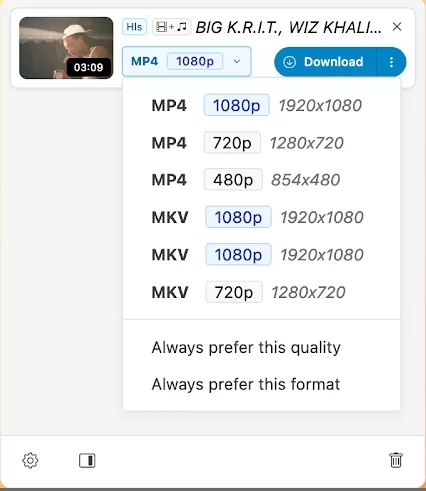 download Instagram video in Video DownloadHelper