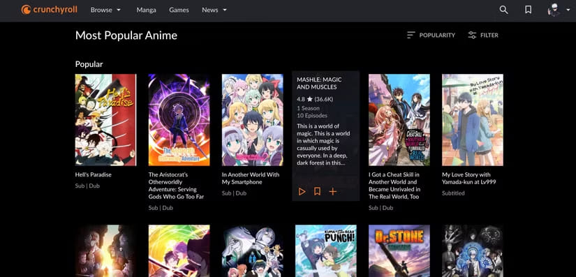 Hidive vs Crunchyroll: Crunchyroll library