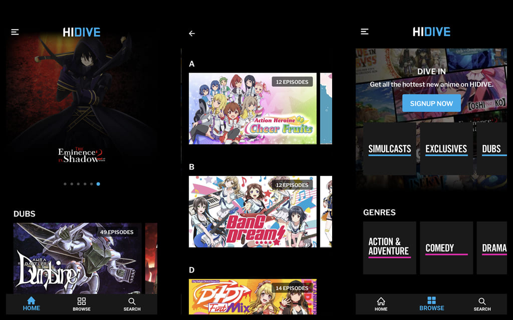 Hidive vs Crunchyroll: HIDIVE interface