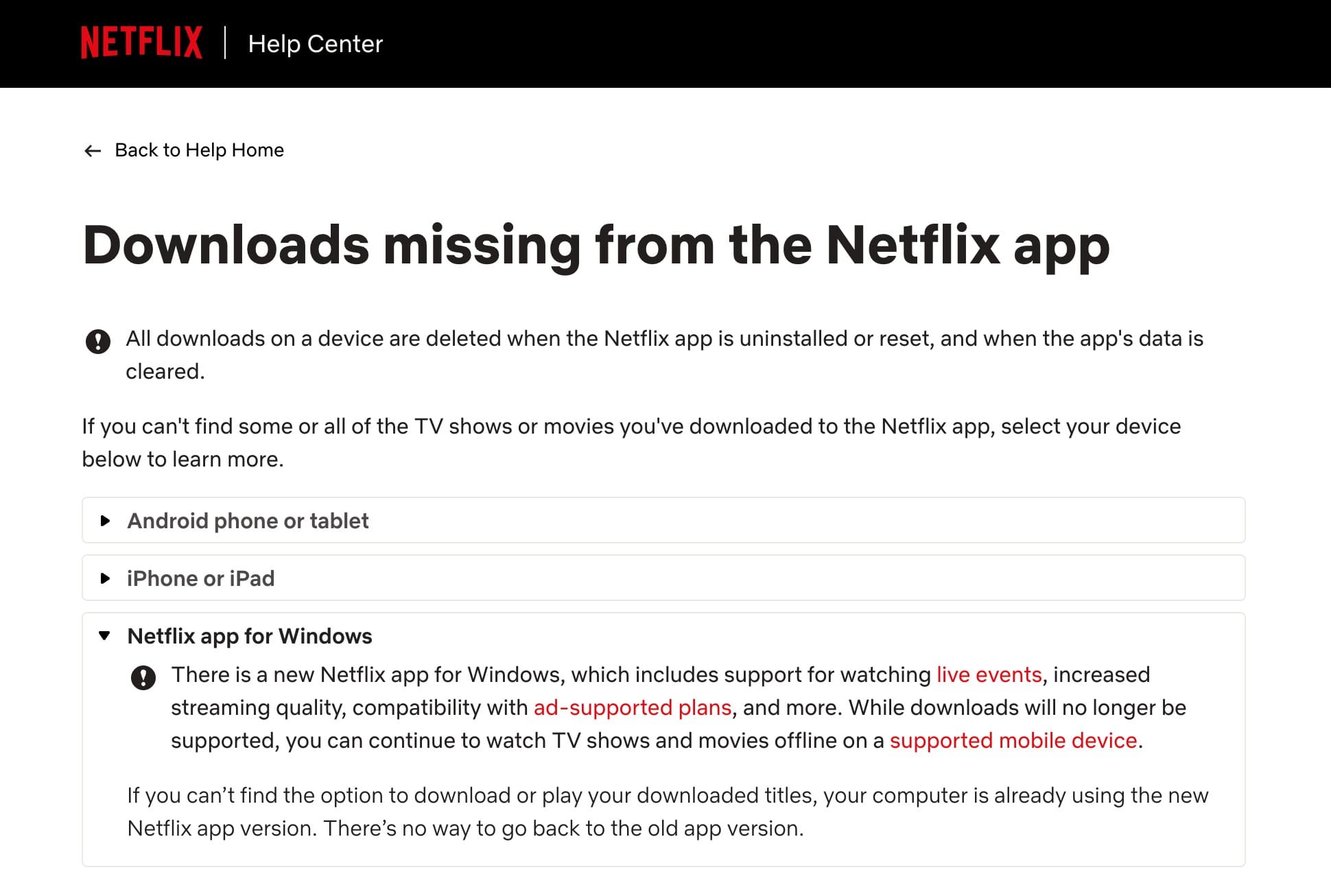 downloads missing from Netflix app