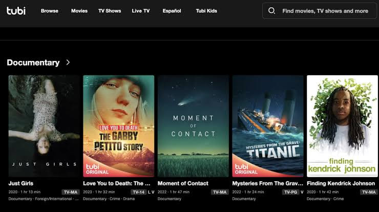 best documentary site - Tubi