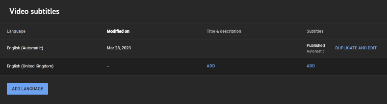 add language on YouTube video